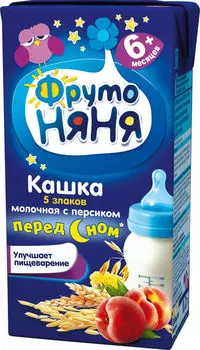 Каша ФрутоНяня Молочная с персиком пять злаков 200мл