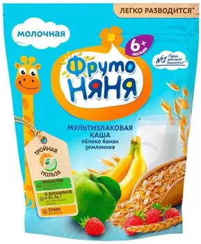 Каша ФрутоНяня Мультизлаковая яблоко банан земляника с 6 месяцев 200г