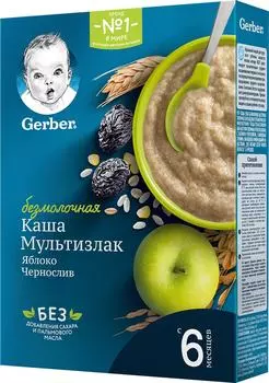 Каша Gerber Мультизлаковая с яблоком и черносливом безмолочная 180г