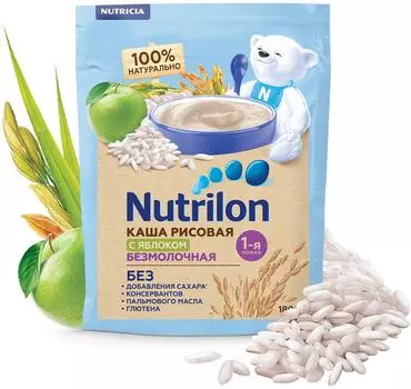 Каша Nutrilon Безмолочная рисовая с яблоком 180г