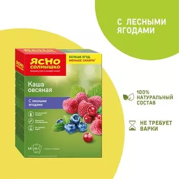 Каша Ясно солнышко Овсяная с лесными ягодами 6пак*45г