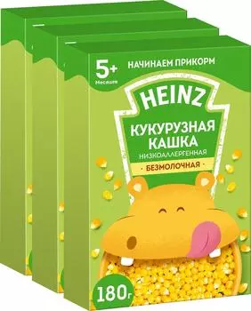 Кашка кукурузная Heinz Низкоаллергенная Безмолочная 180г (упаковка 3 шт.)