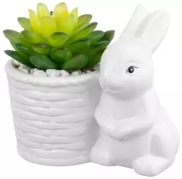 Кашпо-фигурка Elan Gallery Айсберг Зайчик с цветком 11.5*7.2*10.5см