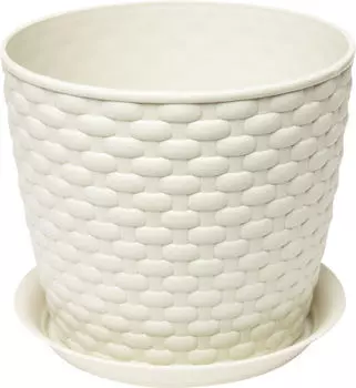 Кашпо Idea Ротанг с поддоном белое d-15.5см 2л