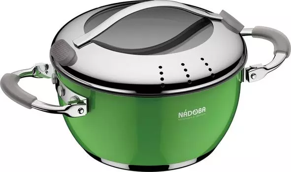 Кастрюля Nadoba Kvetunka со стеклянной крышкой зеленая 16см 1.4л
