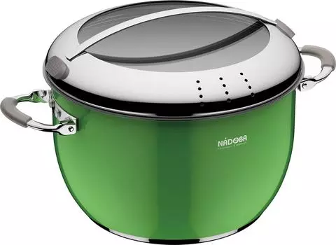 Кастрюля Nadoba Kvetunka со стеклянной крышкой зеленая 24см 5.5л