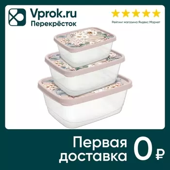 Комплект контейнеров для продуктов IdiLand с декором бежевый 3шт