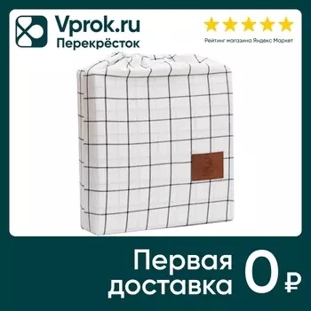 Комплект постельного белья Этель Клетка бело-синий жатый хлопок Евро