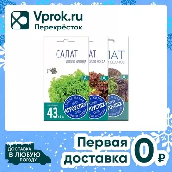 Комплект семян Агроуспех Салат Лолло Бионда + Салат Лолло Росса + Салат Чудо четырех сезонов 3шт