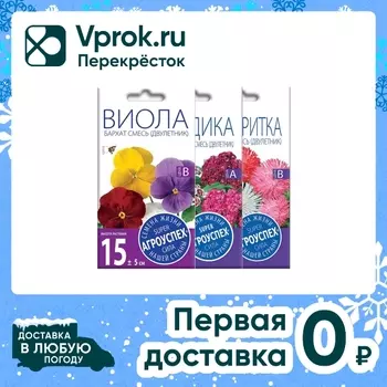 Комплект семян Агроуспех Виола Бархат + Гвоздика турецкая махровая смесь + Маргаритка Монстроза 3шт