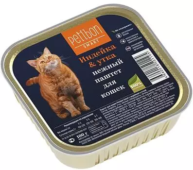 Корм консервированный для кошек Petibon Smart Паштет с индейкой и уткой 100г (упаковка 24 шт.)