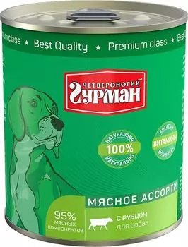 Корм консервированный для собак Четвероногий гурман Мясное ассорти с рубцом 340г