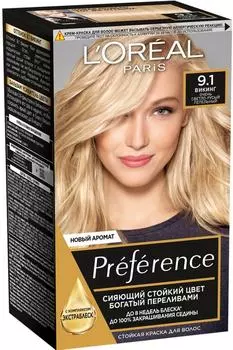 Краска для волос Loreal Paris recital Preference 9.1 очень светло-русый пепельный