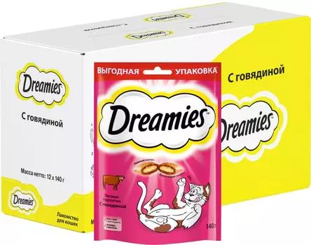 Лакомство для кошек Dreamies подушечки с говядиной 140г (упаковка 3 шт.)