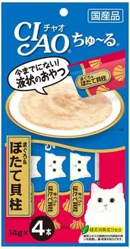 Лакомство для кошек Inaba Ciao Churu Тунец магуро с морским гребешком 14г*4шт