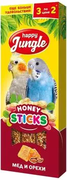 Лакомство для птиц Happy Jungle Палочки мед + орехи 3шт 90г