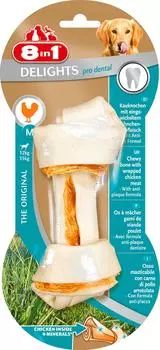 Лакомство для собак 8 in 1 Dental Delights M Косточка для чистки зубов 14.5см (упаковка 3 шт.)