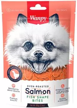 Лакомство для собак Wanpy Dog кусочки из нежного лосося в форме рыбок 100г
