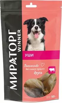 Лакомство для собак Мираторг Уши говяжьи сушеные 50г