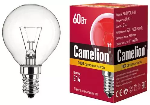 Лампа накаливания Camelion E14 60Вт. Доставим до двери!