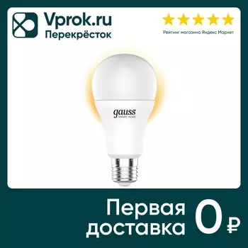 Лампочка светодиодная Gauss Smart Home E27 A60 10W 1055lm 2700К диммируемая LED