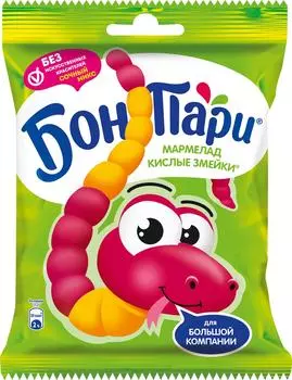 Мармелад Бон Пари жевательный Кислые Змейки со вкусом фруктов 120г