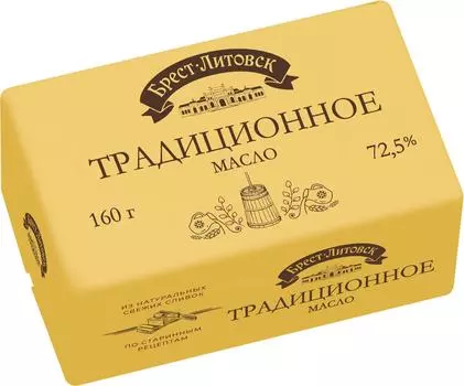 Масло Брест-Литовск Традиционное сладкосливочное 72.5% 160г