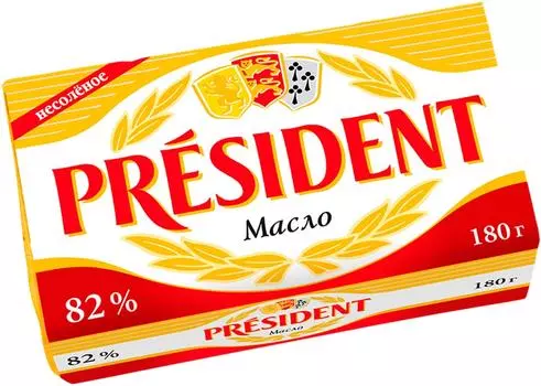 Масло кислосливочное President несоленое 82% 180г