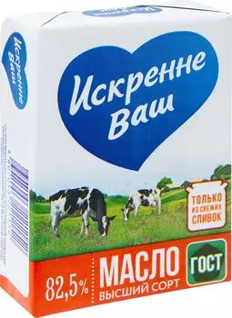 Масло сладкосливочное Искренне Ваш Традиционное несоленое 82.5% 180г