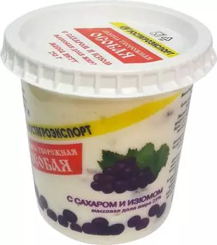 Масса творожная Ростагроэкспорт Особая с сахаром и изюмом 23% 250г