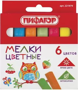Мел цветной Пифагор 6шт