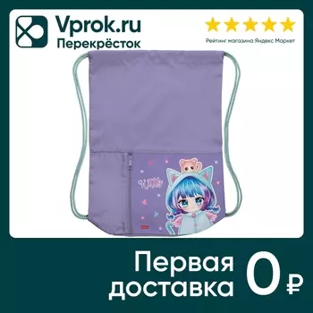 Мешок для сменной обуви Hatber Девочка кошка 2 отделения 34*41см