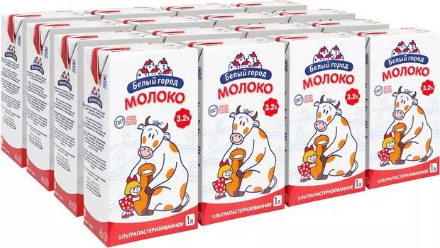 Молоко Белый город ультрапастеризованное 3.2% 1л (упаковка 6 шт.)