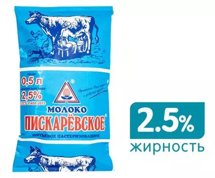 Молоко Пискаревское пастеризованное 2.5% 500мл