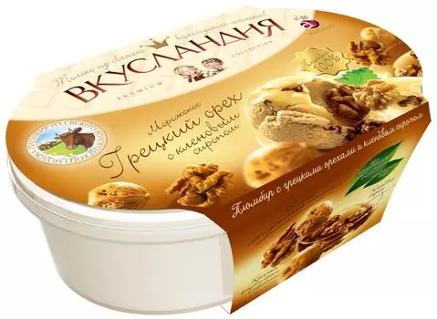 Мороженое Айсберри Вкусландия пломбир с кленовым сиропом и грецким орехом 450г
