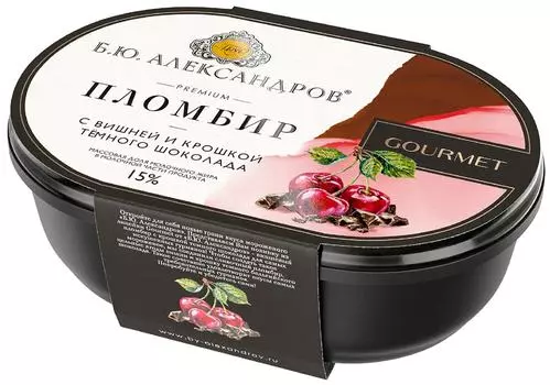 Мороженое Б.Ю.Александров Пломбир Вишня и крошка темного шоколада 450г