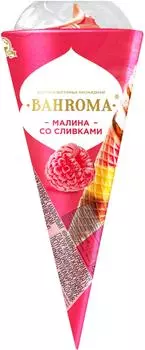 Мороженое Bahroma Конус Пломбир малина со сливками 100г