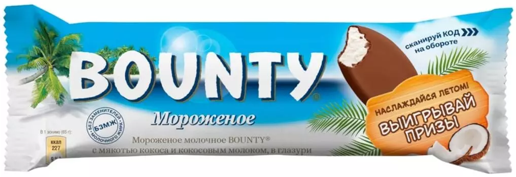 Мороженое Bounty молочное с мякотью кокоса и кокосовым молоком 60г