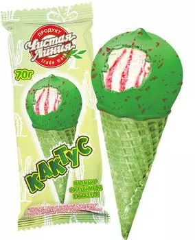 Мороженое Чистая Линия Кактус Рожок ванильный с клубникой 70г