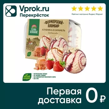Мороженое Село Зеленое Пломбир фермерский Клубника и Карамель 15% 450г
