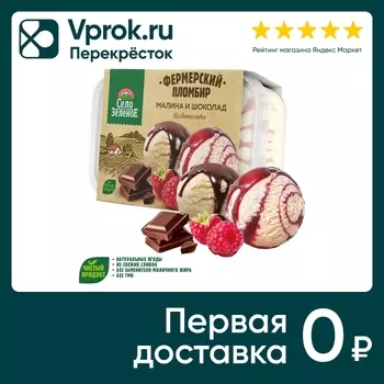 Мороженое Село Зеленое Пломбир фермерский Малина и Шоколад 15% 450г
