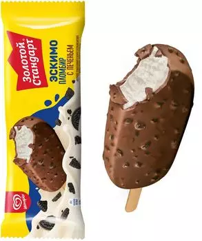 Мороженое Золотой Стандарт Пломбир с печеньем 12% 61г