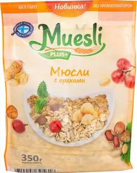 Мюсли Muesli Plus с орехами 350г - Vprok.ru Перекрёсток