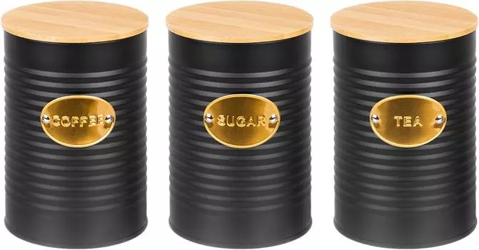 Набор банок Elan Gallery для сыпучих продуктов черный 900мл*3шт