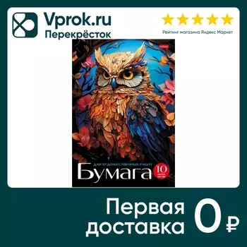 Набор бумаги Hatber Мудрая сова для рисования и художественных работ 10л А4