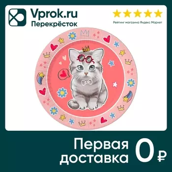 Набор бумажных тарелок ND Play Котики на розовом 23см 6шт