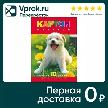 Набор цветного картона Hatber ECO Белый щенок 10 листов 10 цветов А4