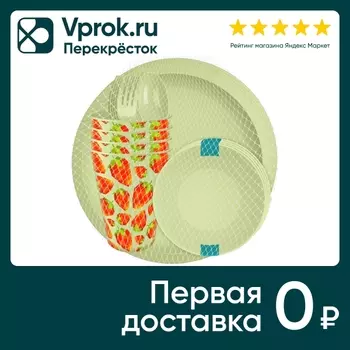 Набор для пикника IdiLand с декором салатовый 20 предметов на 4 персоны