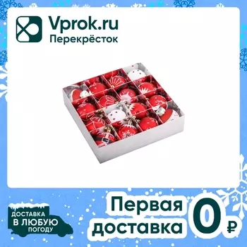 Набор елочных шаров Золотая сказка Русская Зима красный белый 6см 16шт
