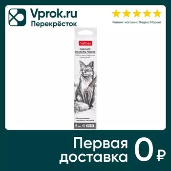 Набор карандашей Hatber чернографитные 2H H HB B 2B 3B 6шт